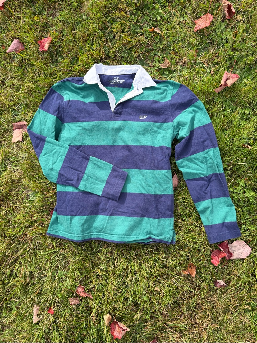 Vineyard Vines Green & Navy Striped Long-Sleeve Rugby Top